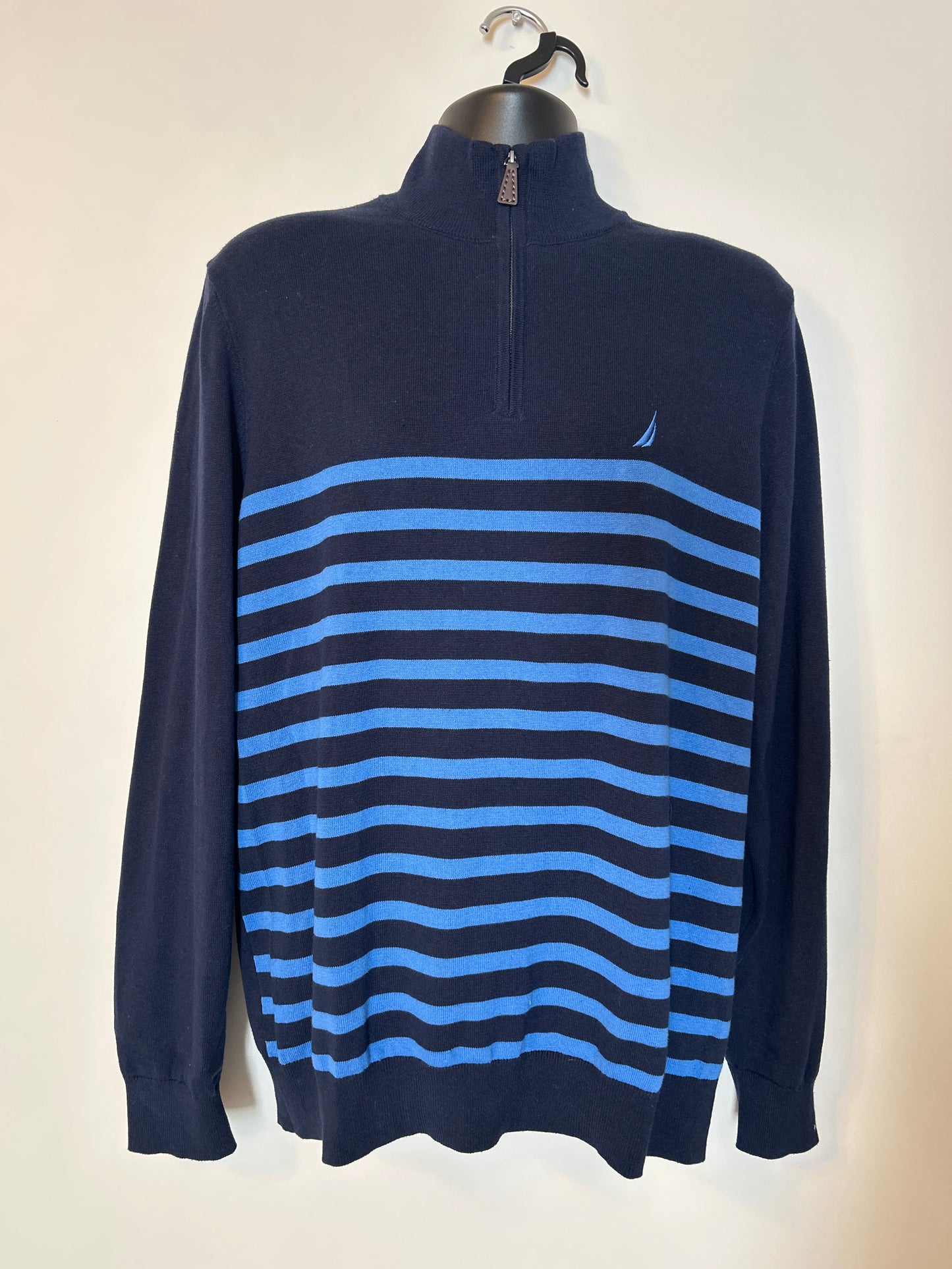 Nautica Blue Striped Quarter Zip Sweater L