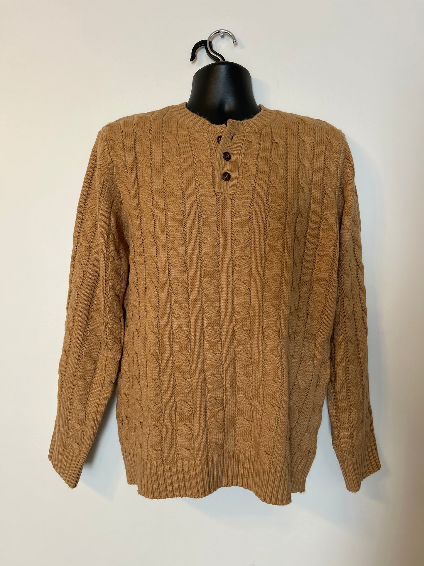 H2H Men’s Brown Cable Knit Button Up Sweater L