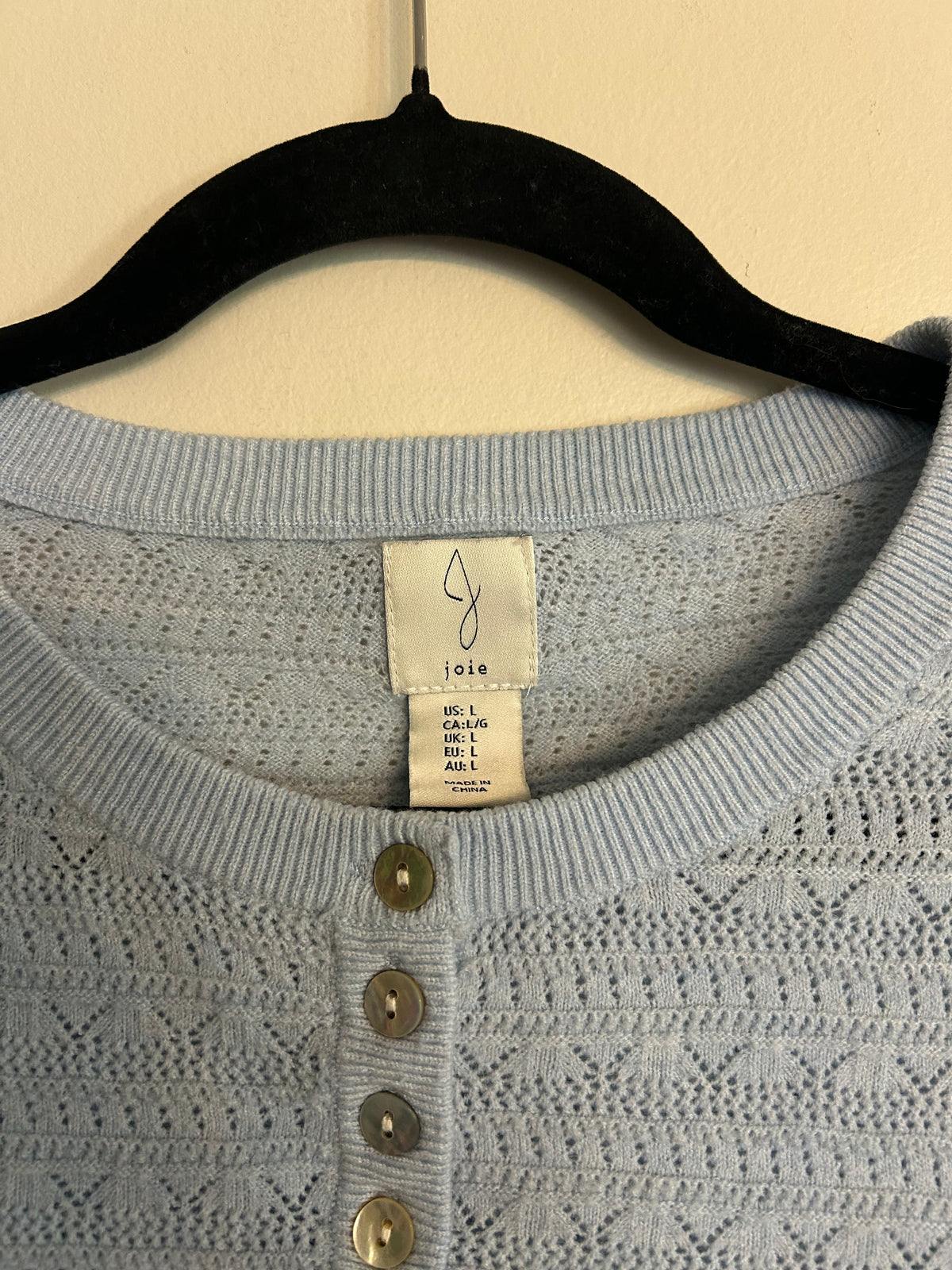 Joie Light Blue Pointelle Sweater L