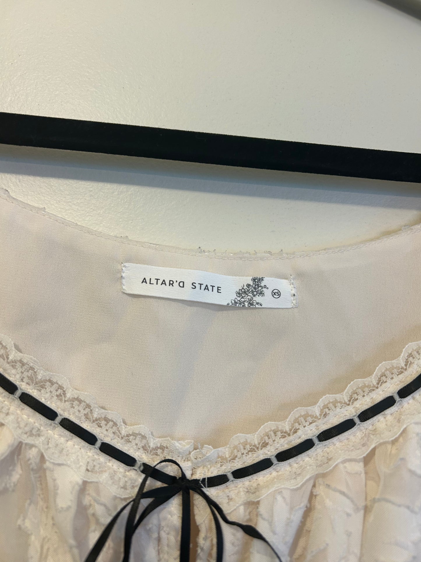 Altar’d State Lace Blouse with Black Bow Ties XS