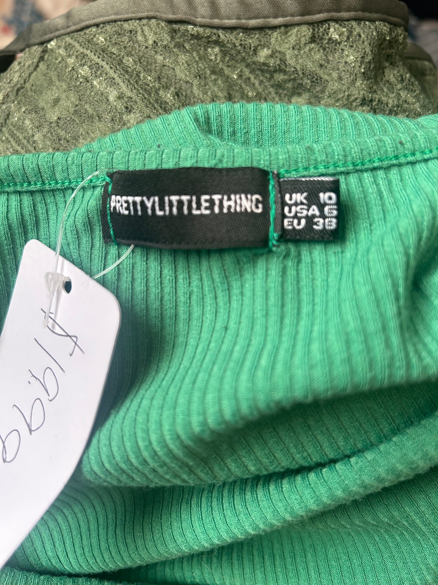 PrettyLittleThing Green Ribbed Dress 6