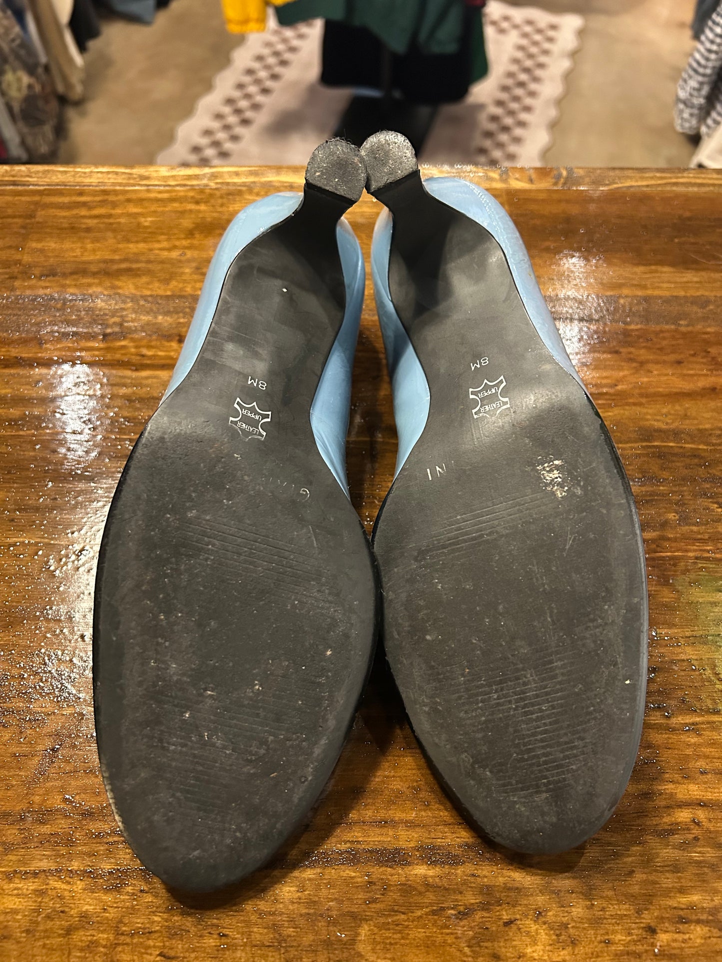 Gianni Bini Baby Blue Leather Kitten Heels with Bow Detailing