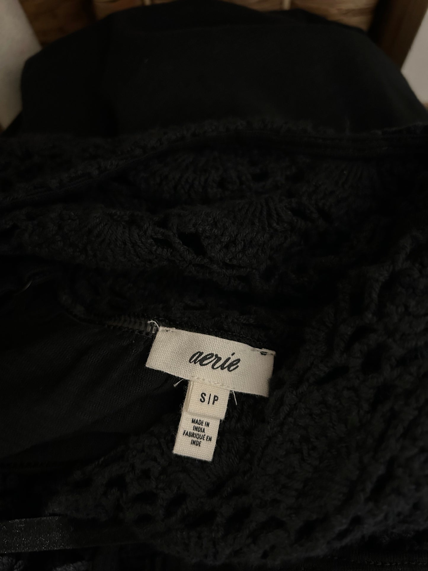 Aerie Black Knit Crochet Bodice Maxi Dress S