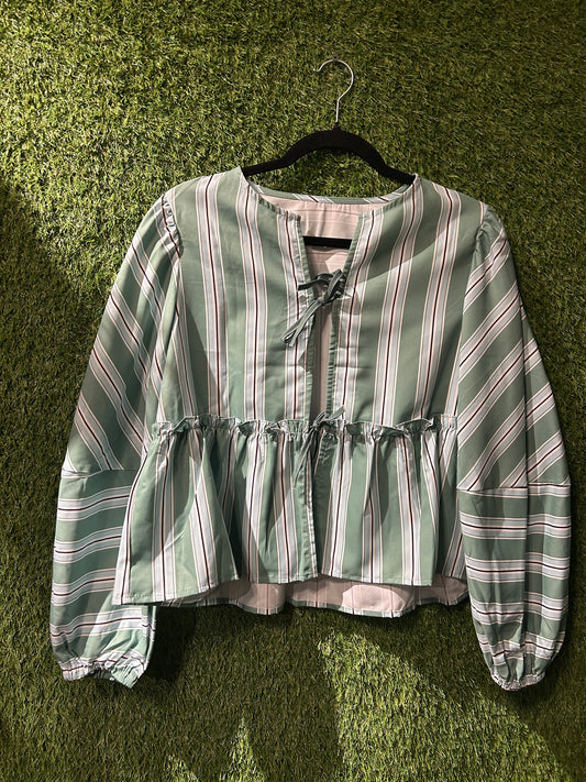 Green & Blue Striped Blouse M
