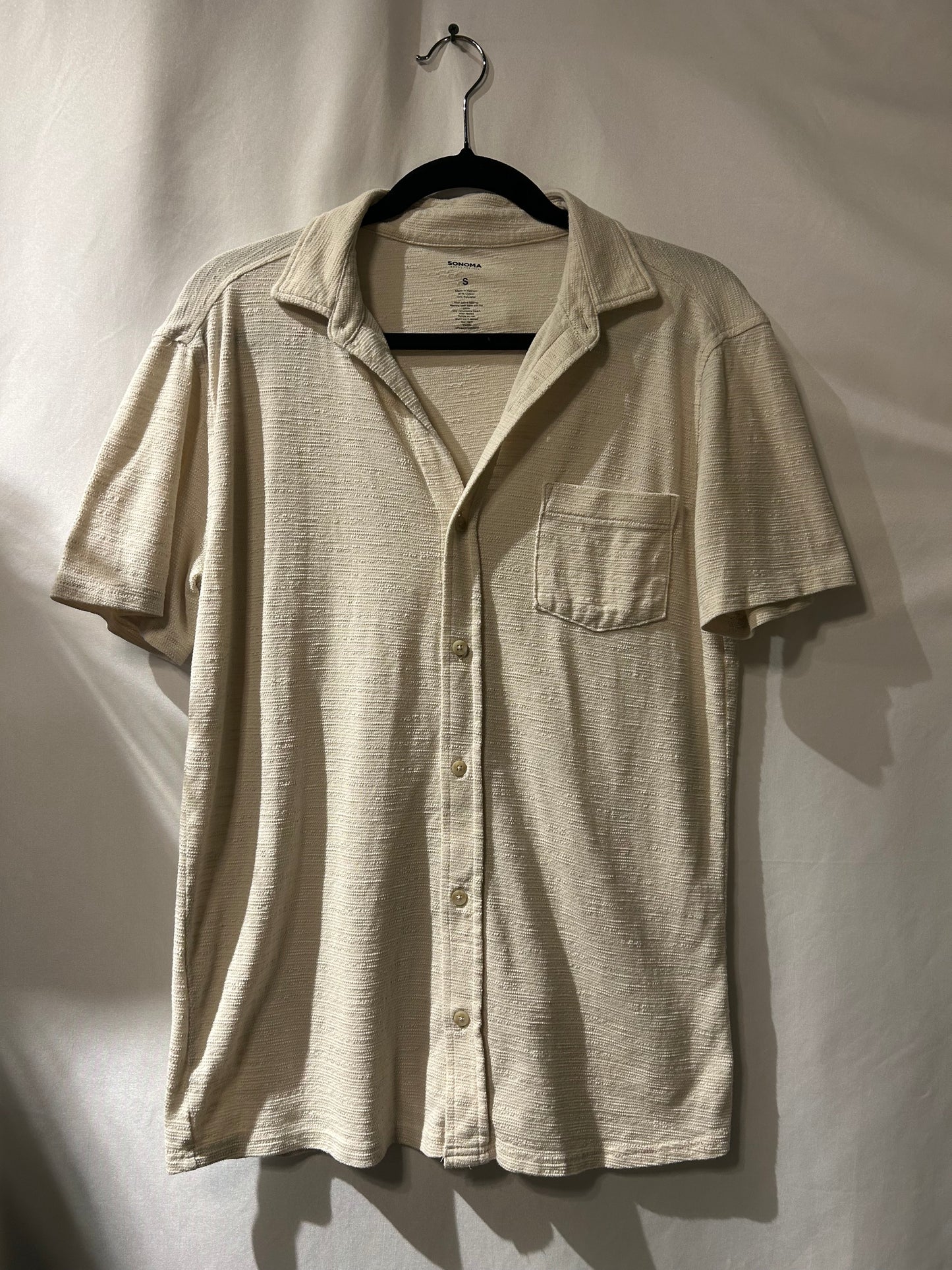 Sonoma Textured Cream Short Sleeve Button Up S