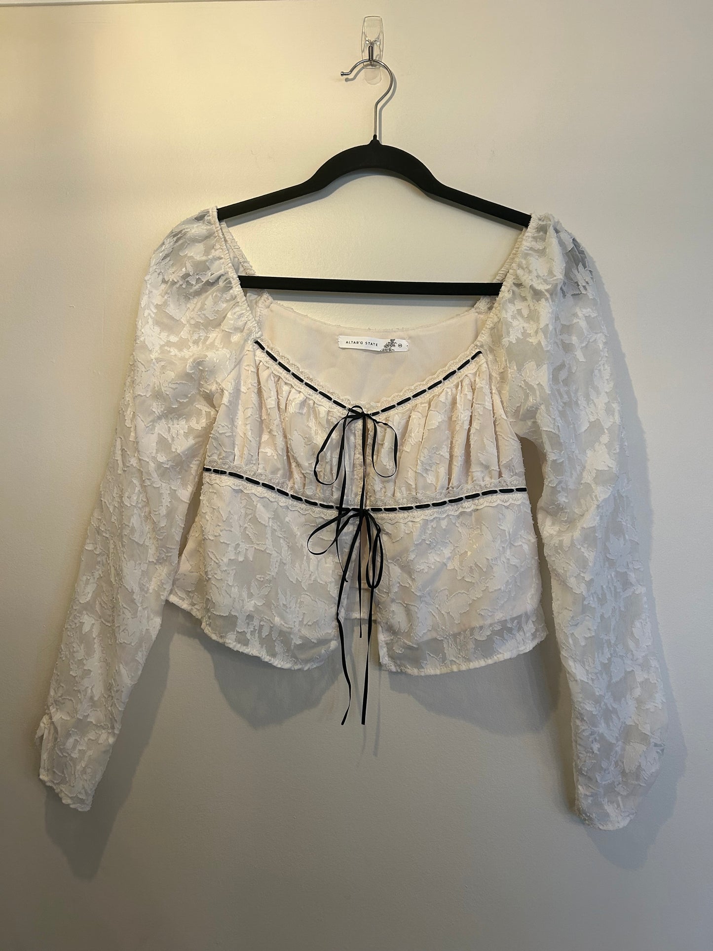 Altar’d State Lace Blouse with Black Bow Ties XS