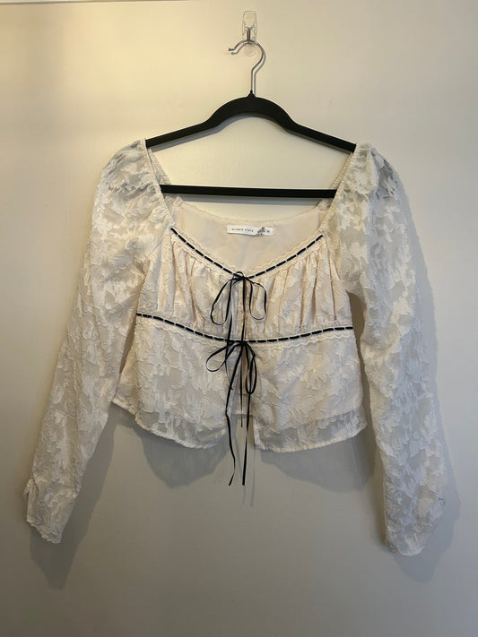 Altar’d State Lace Blouse with Black Bow Ties XS