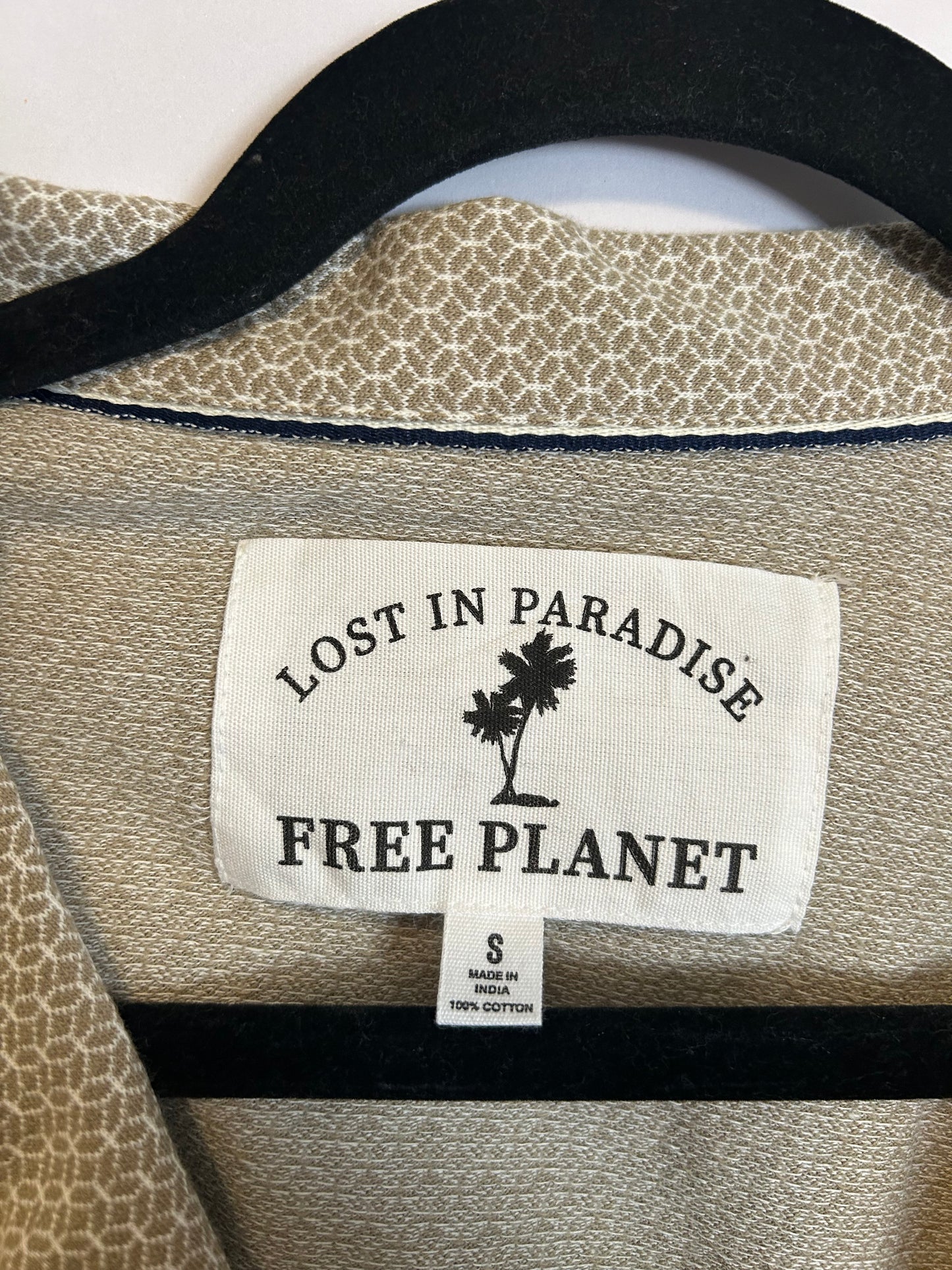 Free Planet Tan & White Print Button Up S