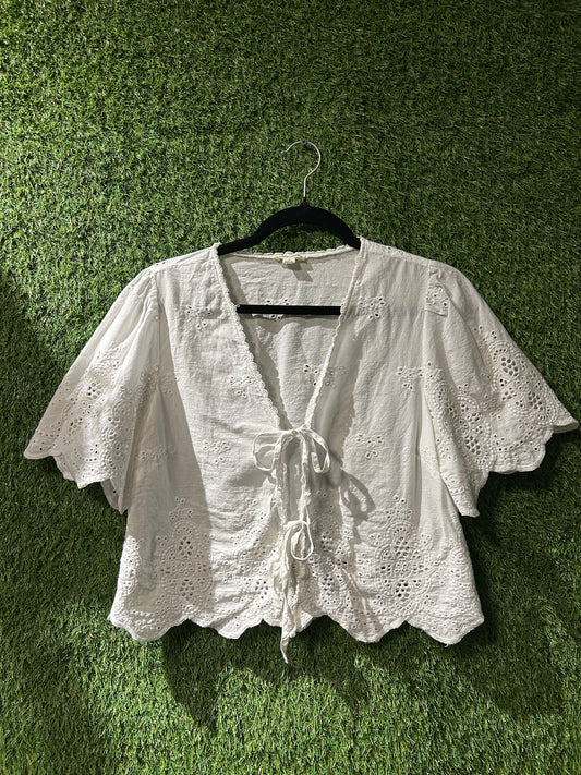 Ultra Pink White Eyelet Tie Top M
