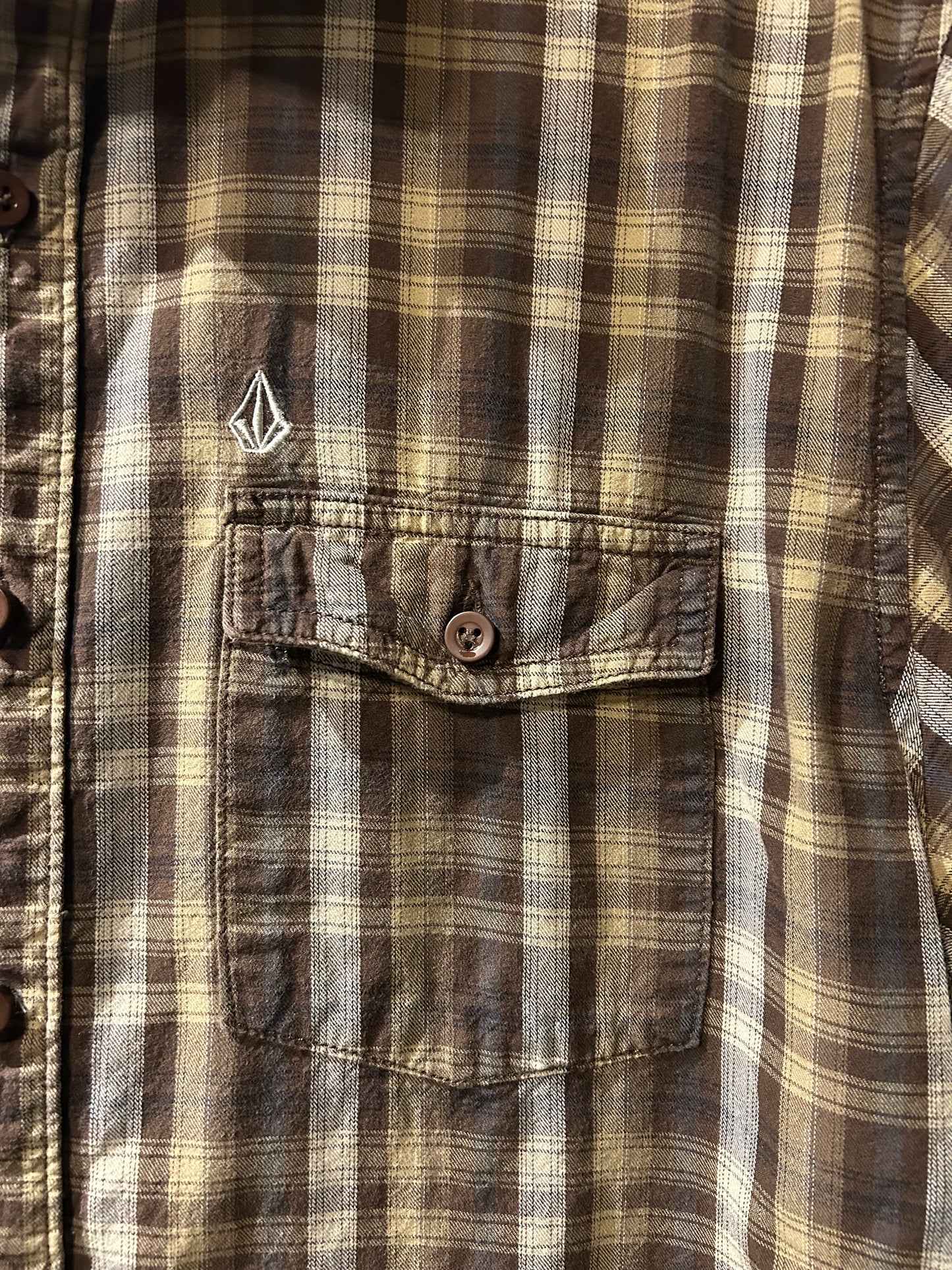 Volcom Brown Plaid Button Up L