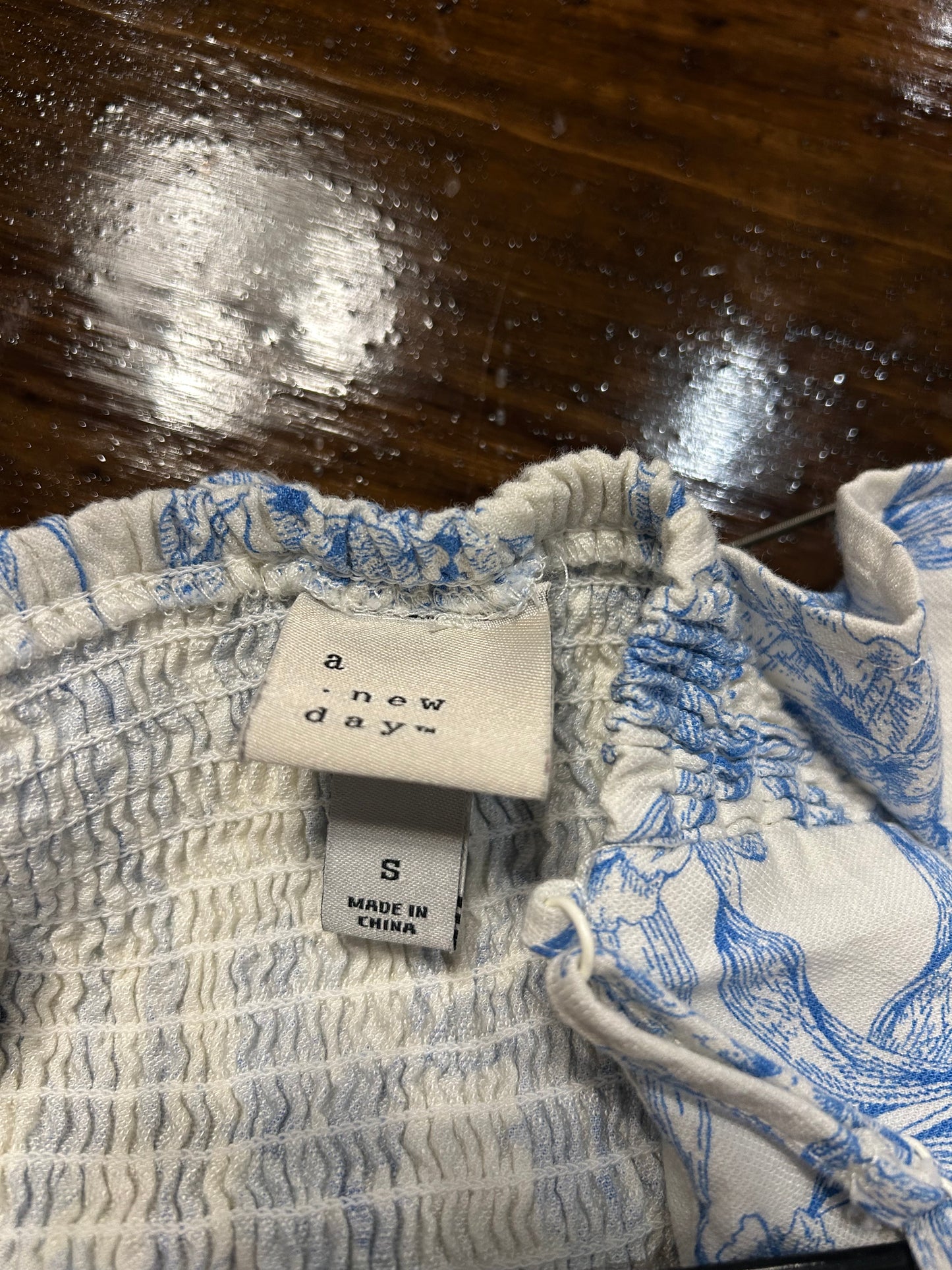 A New Day Blue & White Toile Botanical Flower Peplum Tank S