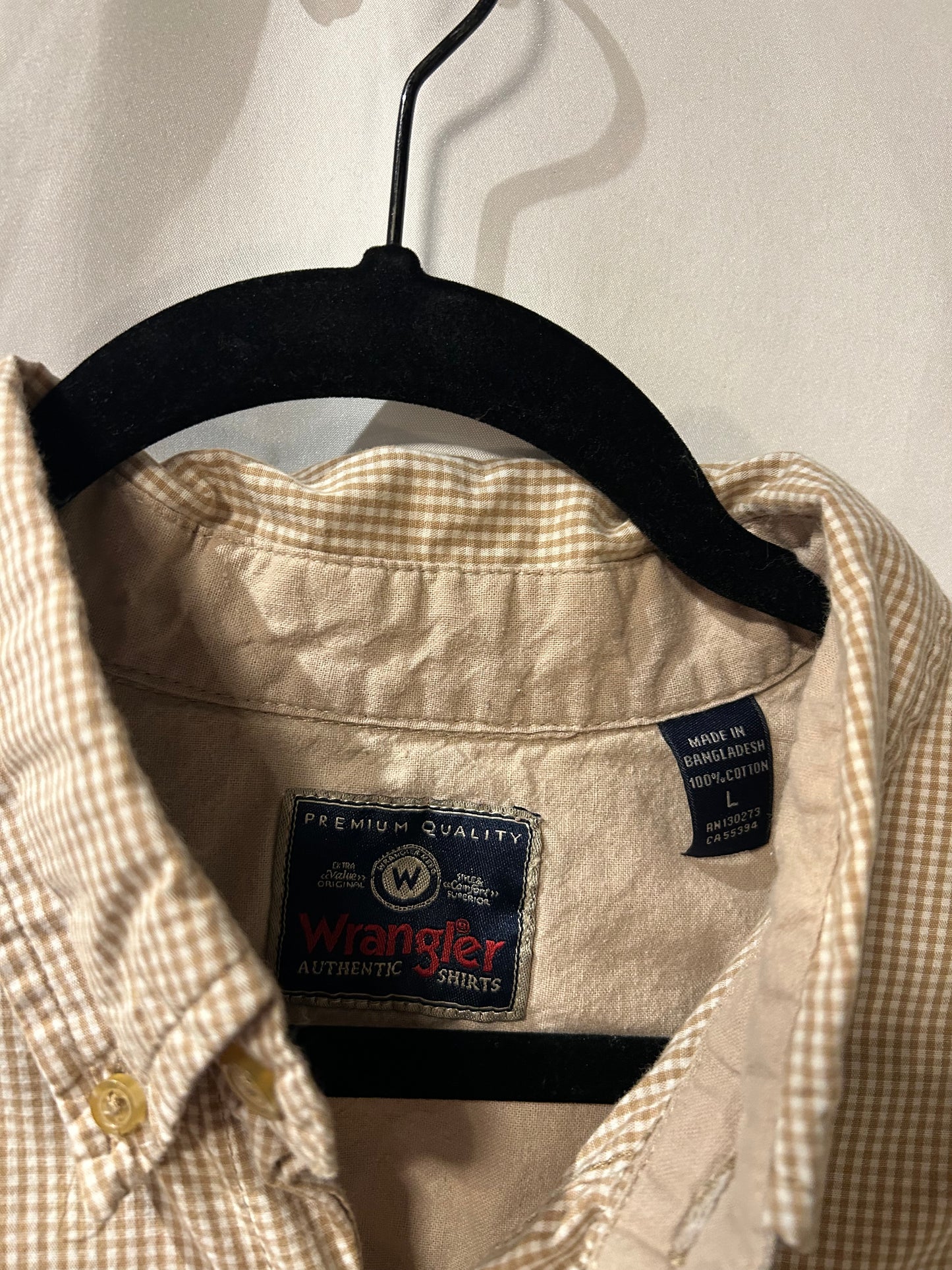 Wrangler Khaki & White Gingham Button Up L