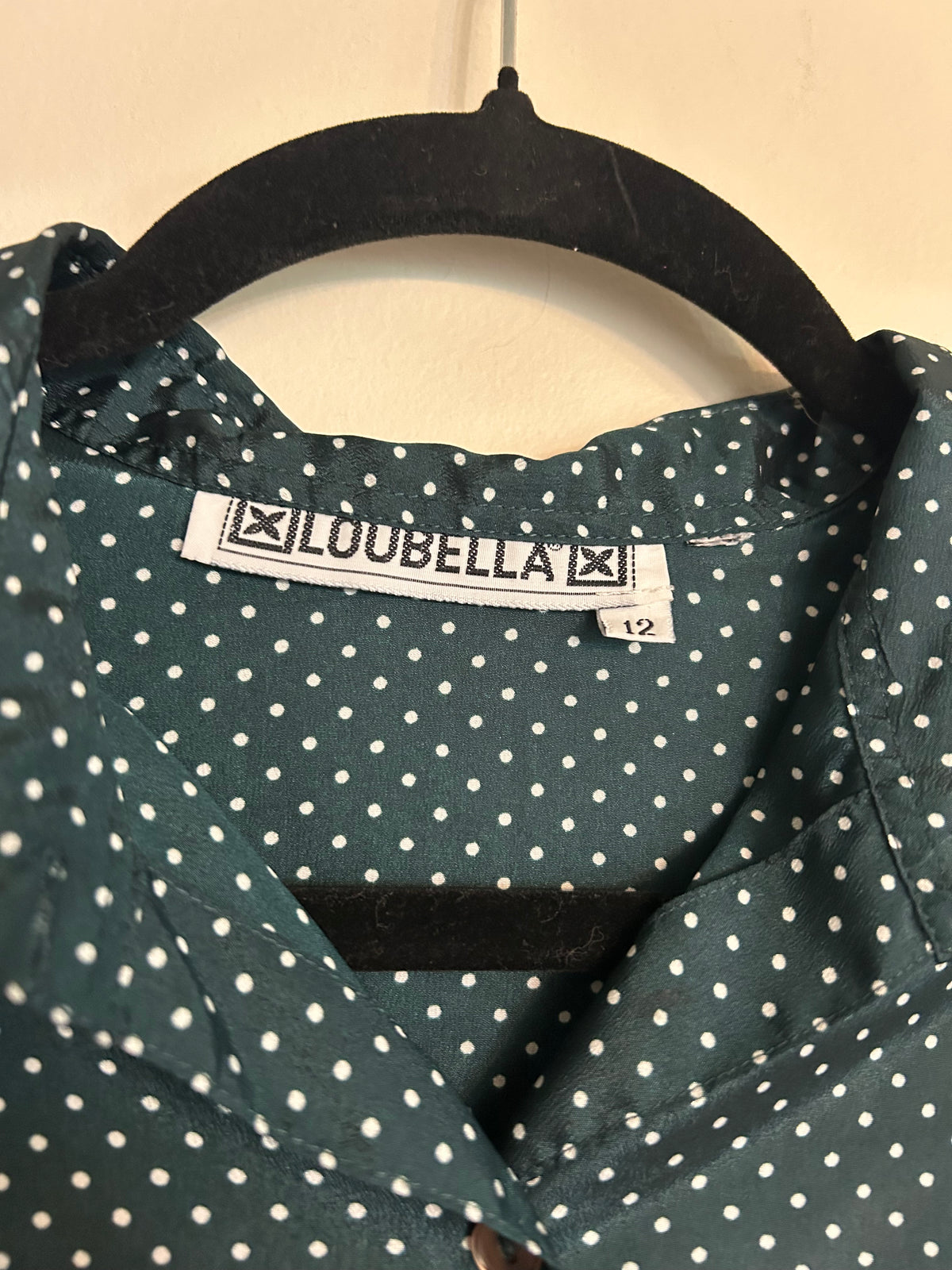 Vintage Loubella Polka Dot Green Button Up L