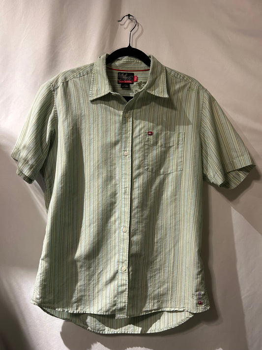 Vintage Quicksilver Green & White Striped Button Up M