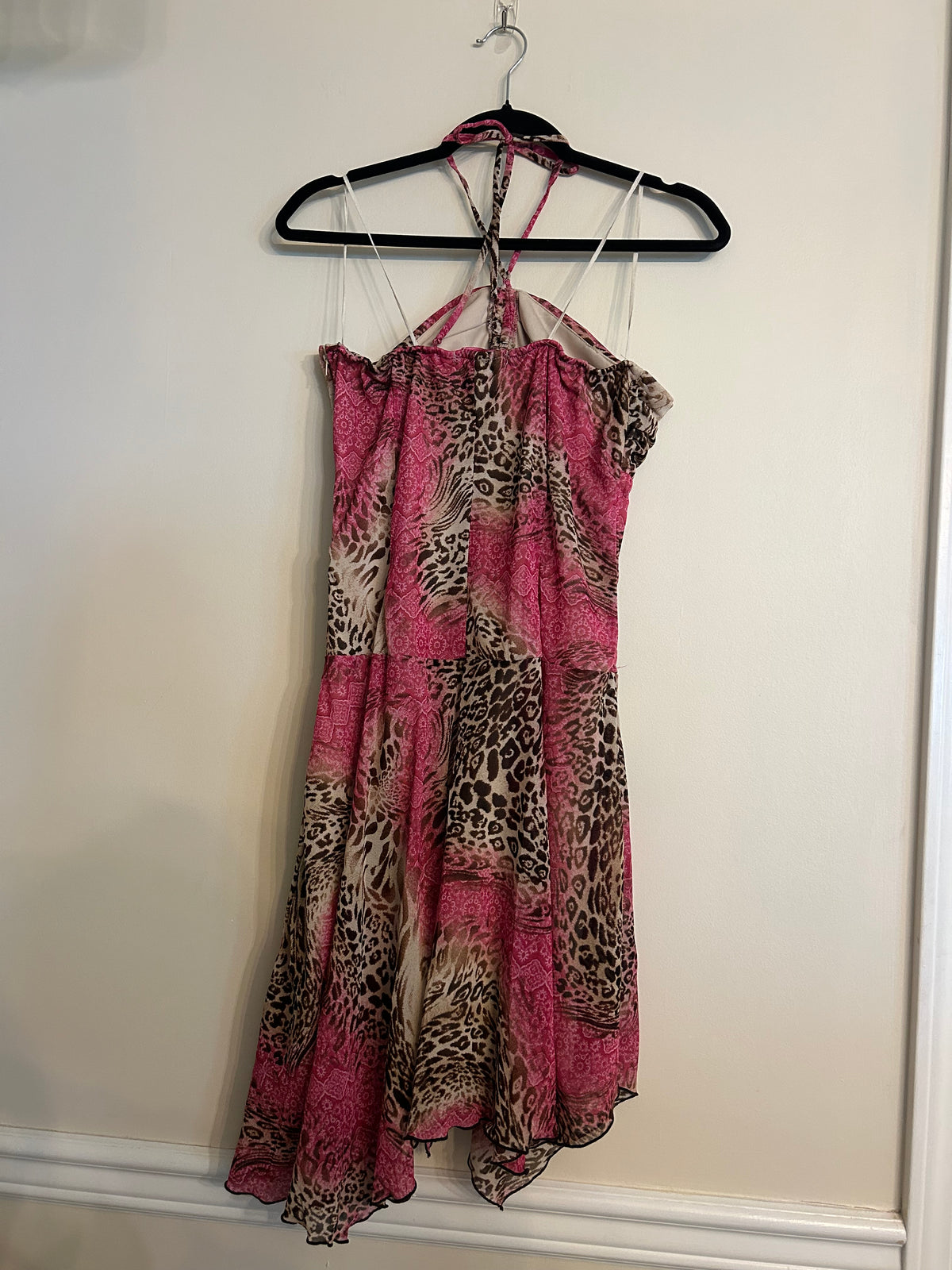 Vintage Y2K Blush Patchwork Halter Mini Dress L