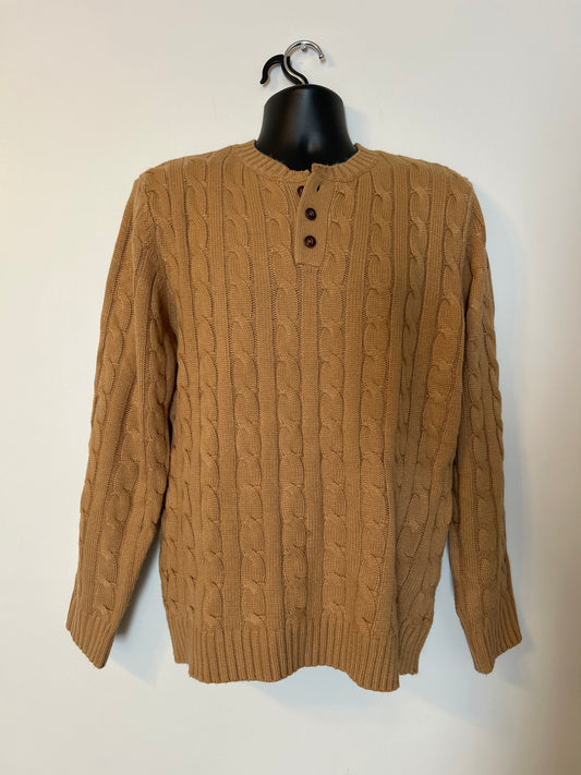 H2H Men’s Brown Cable Knit Button Up Sweater L