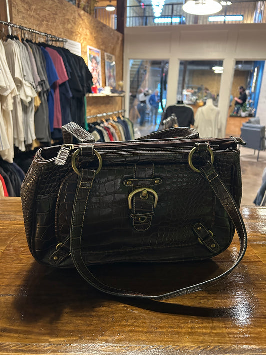 Crocodile Effect Brown Faux Leather Purse