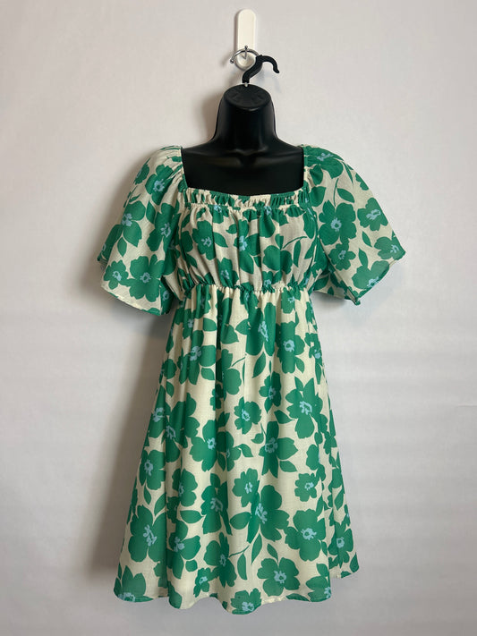 Peach Love Green Floral Dress S