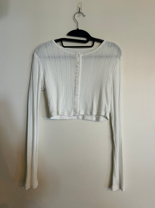 Out From Under White Knit Crop Button Close Top S