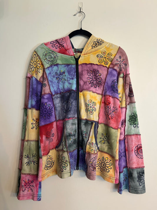 2000s Nepal Patchwork Boho Zip Hoodie M/L