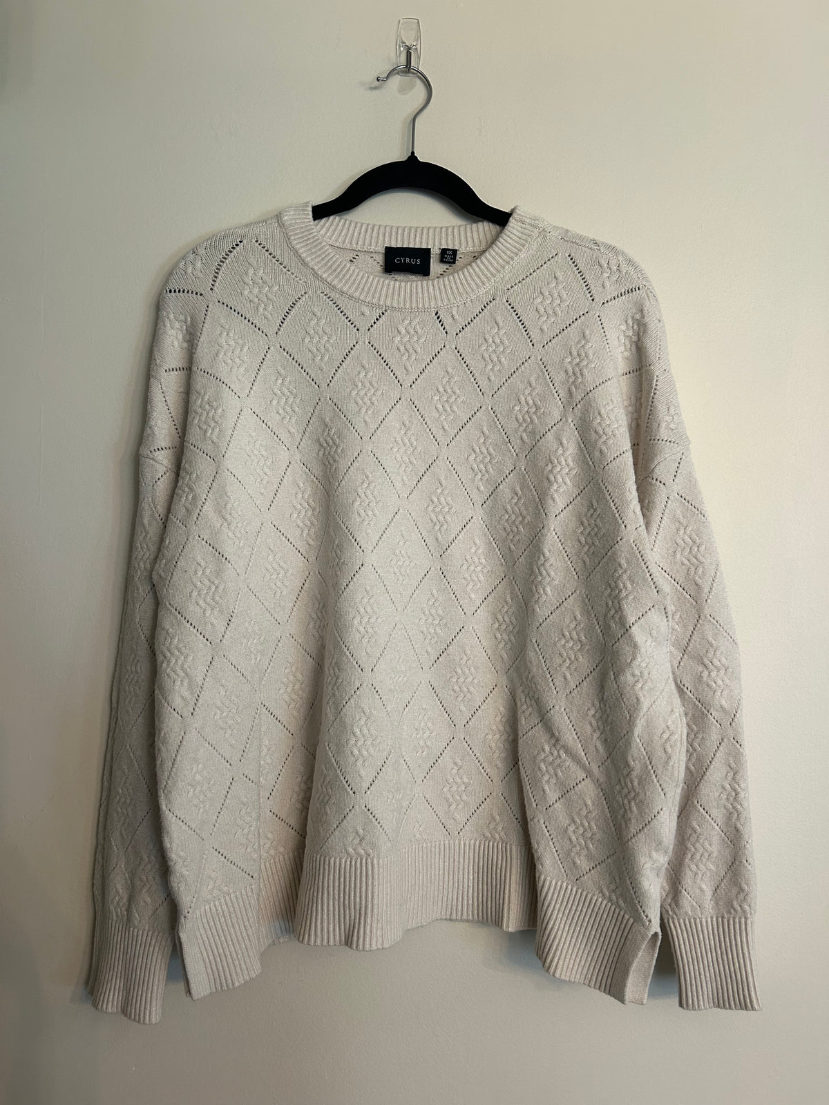 Cyrus Diamond Pointelle Cream Sweater 1X