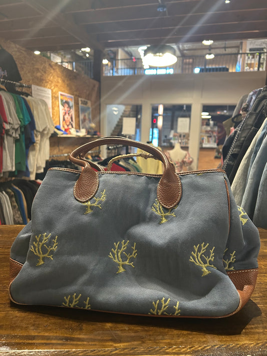 Vintage J.McLaughlin Canvas Tote Bag with Coral Pattern