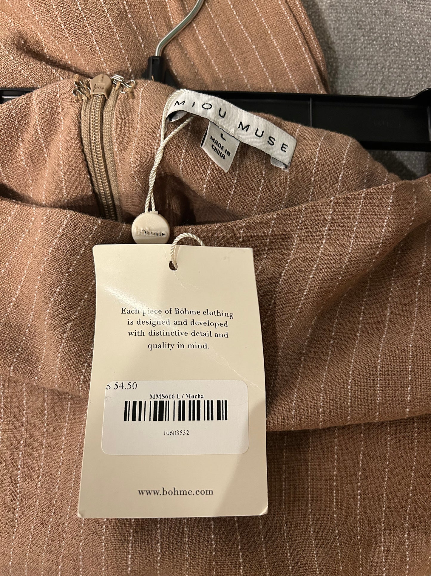 Miou Muse Midi Brown & White Striped Skirt L