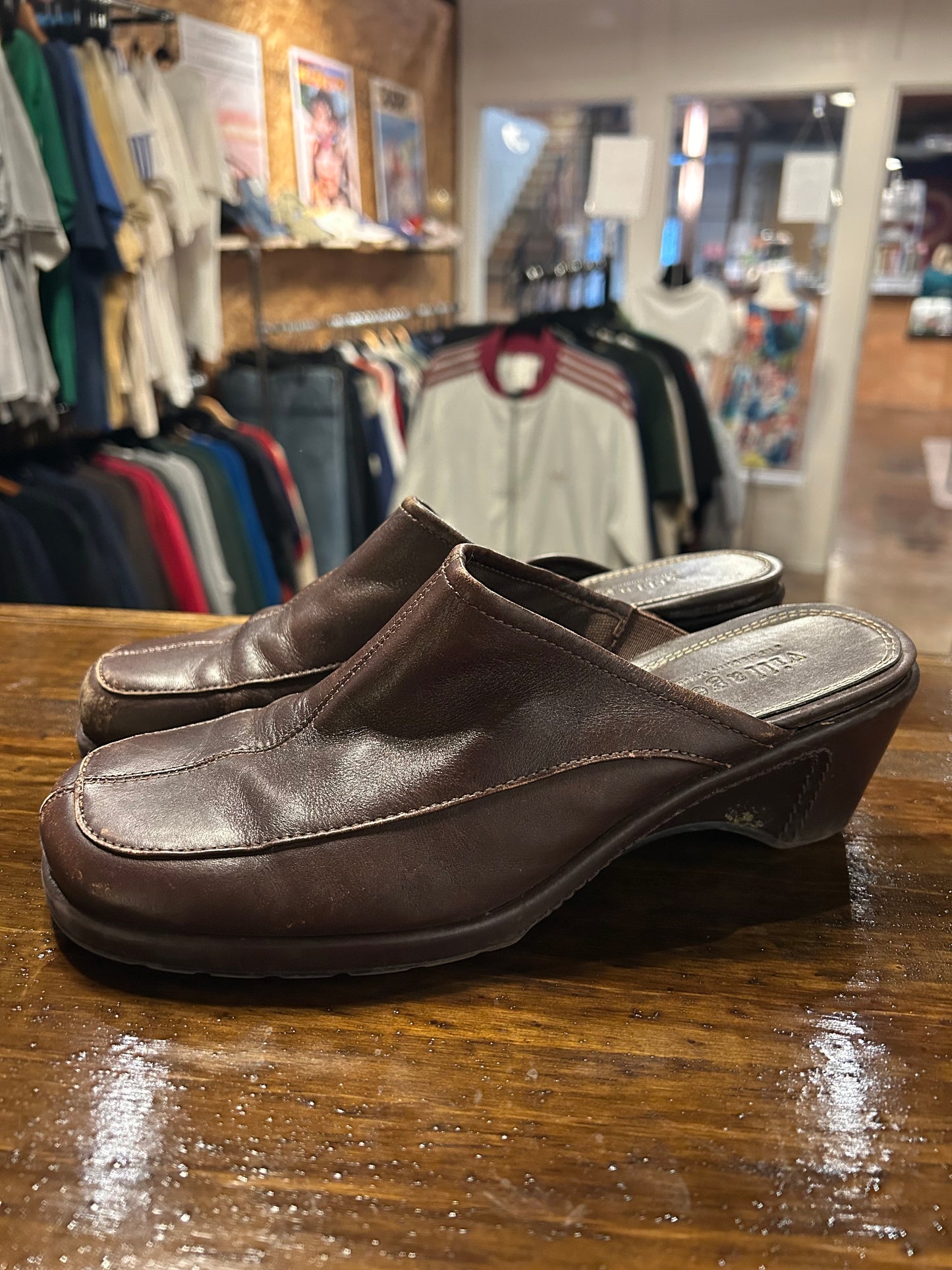 Vintage Villager Brown Leather Clogs 6