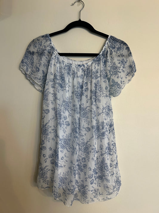 Luisa Ricci Light Blue and White Floral Flowy Top S