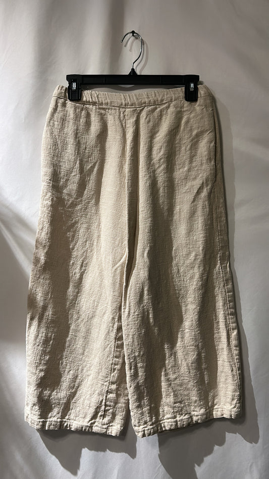 Beige Wide-Leg Linen Pants S