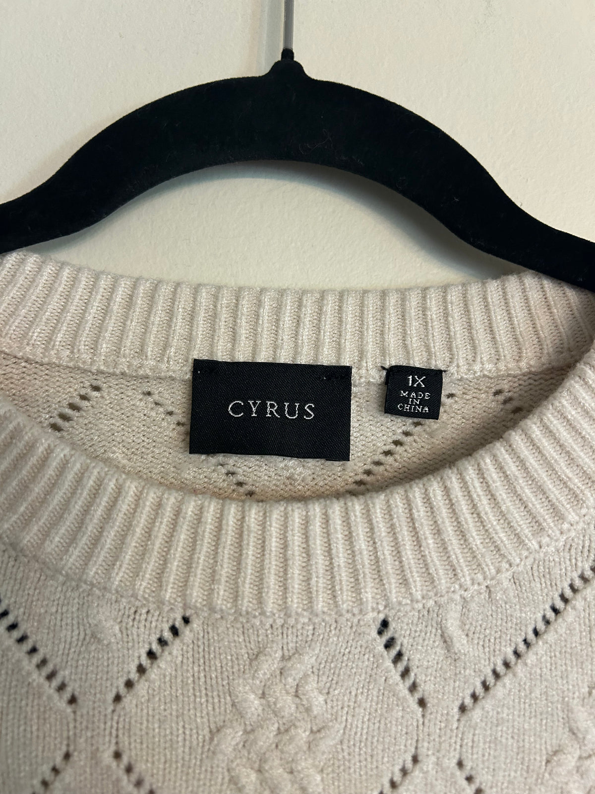 Cyrus Diamond Pointelle Cream Sweater 1X