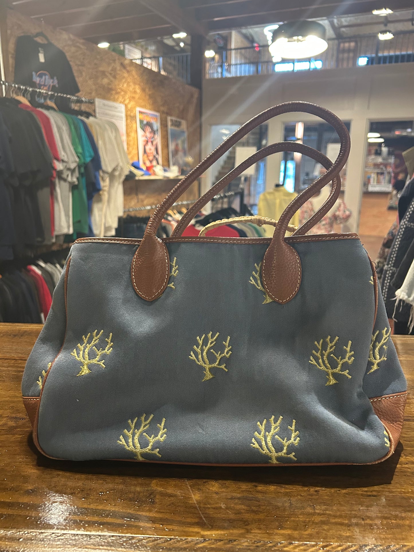 Vintage J.McLaughlin Canvas Tote Bag with Coral Pattern