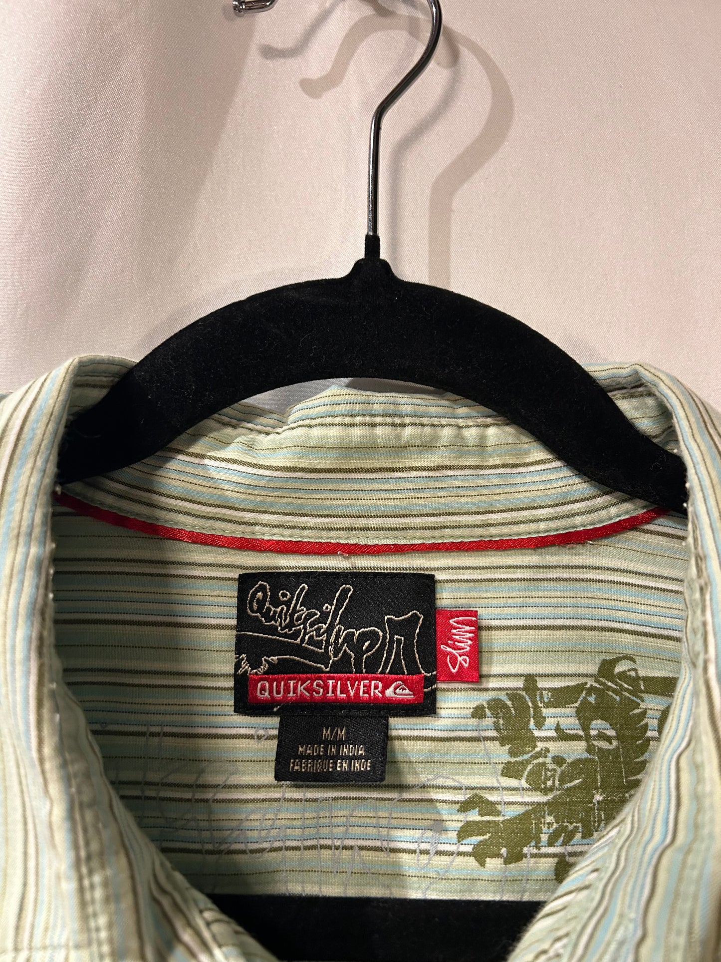 Vintage Quicksilver Green & White Striped Button Up M