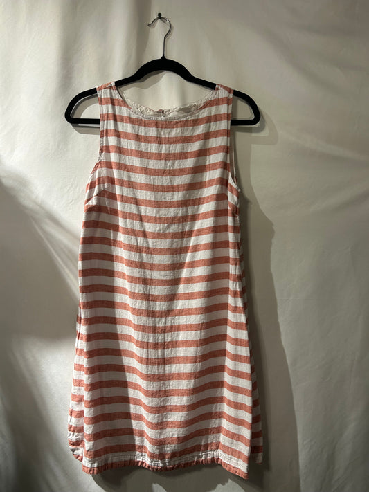 Beach Lunch Lounge Coral Striped Linen Dress XS
