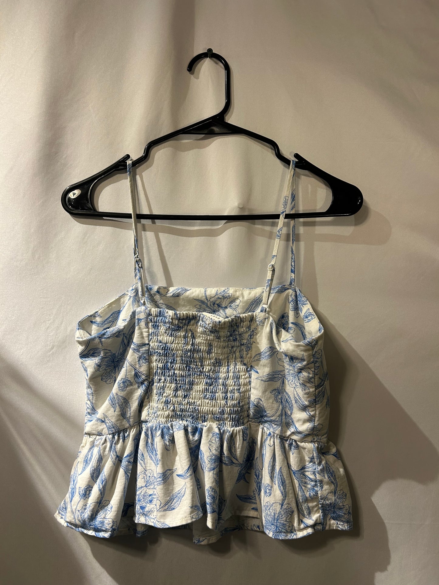 A New Day Blue & White Toile Botanical Flower Peplum Tank S