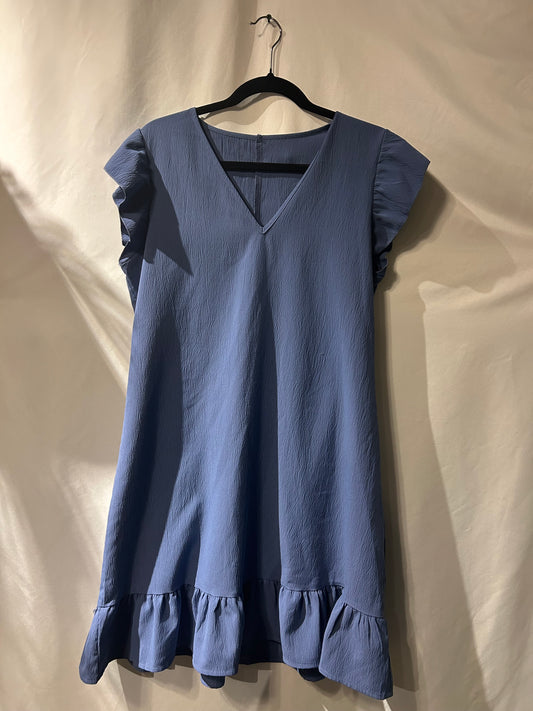Blue V-Neck Dress M