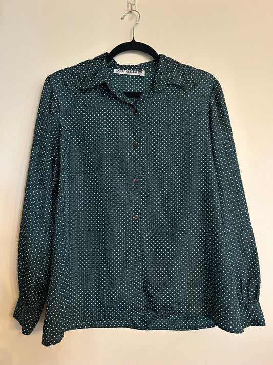Vintage Loubella Polka Dot Green Button Up L