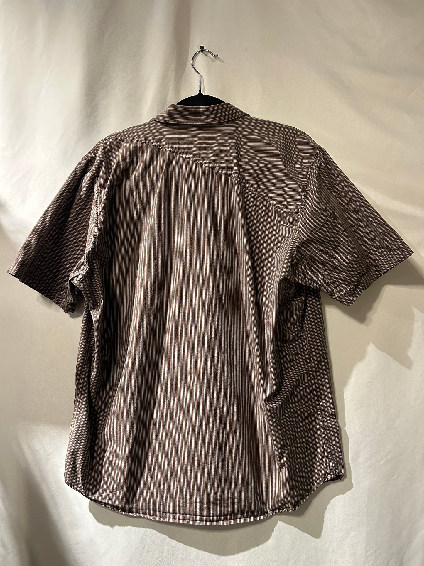 Volcom Brown and White Striped Button Up L