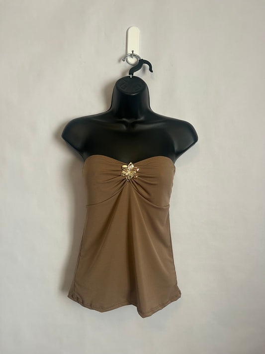 JustPolly Brown Strapless Top L