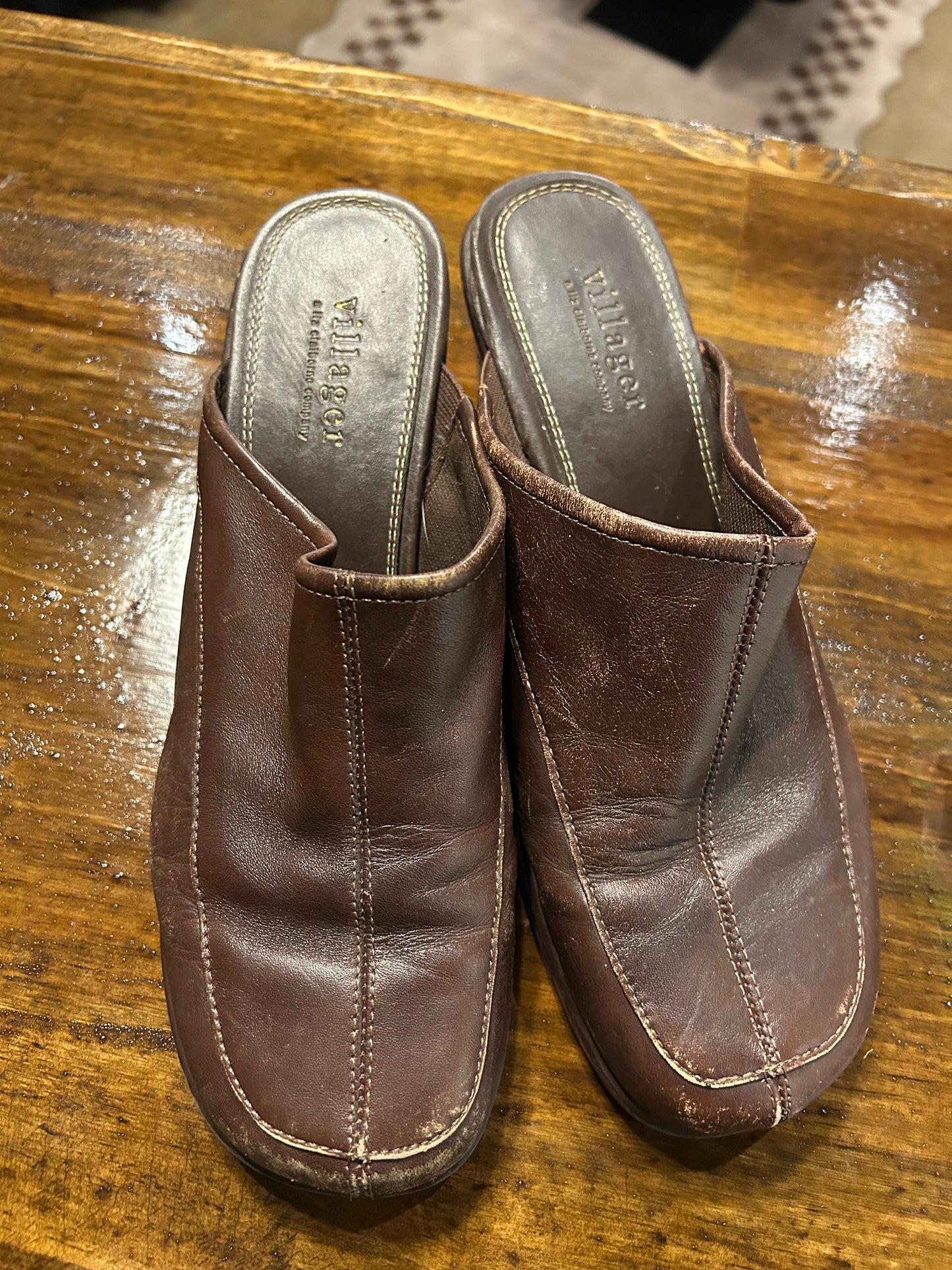 Vintage Villager Brown Leather Clogs 6