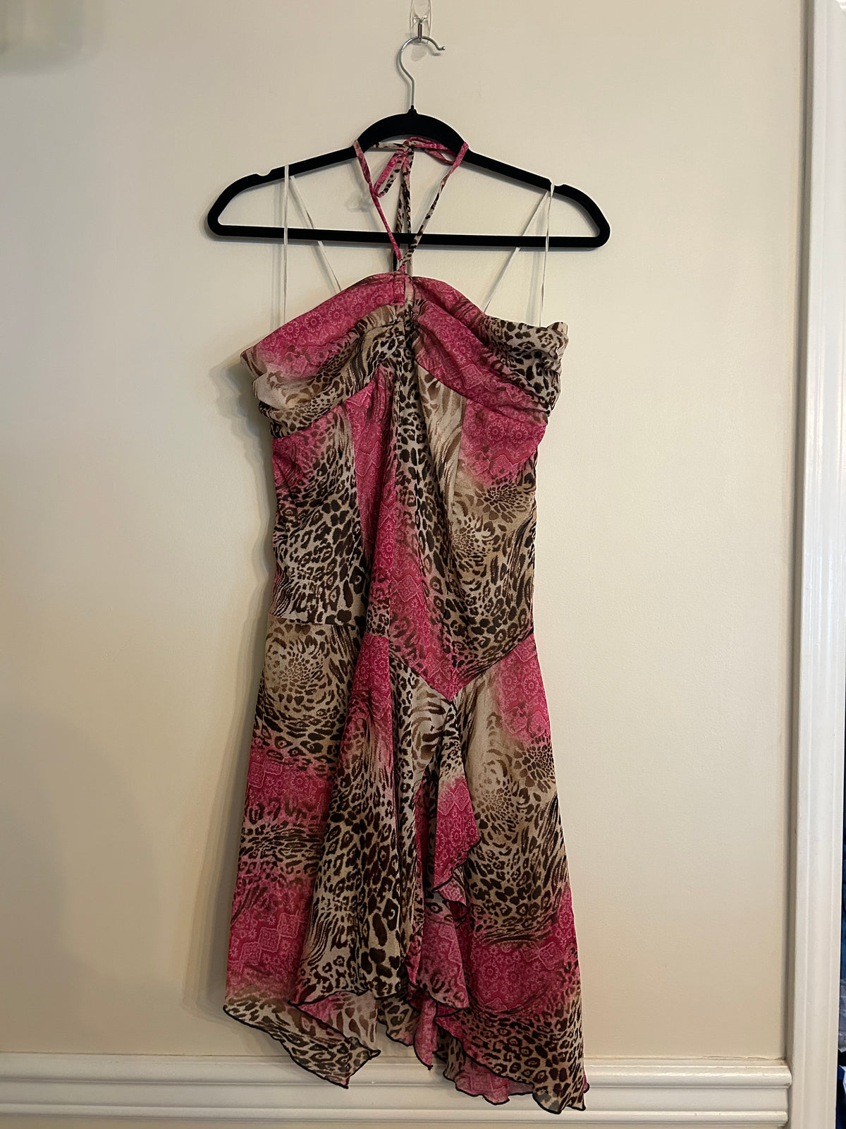Vintage Y2K Blush Patchwork Halter Mini Dress L