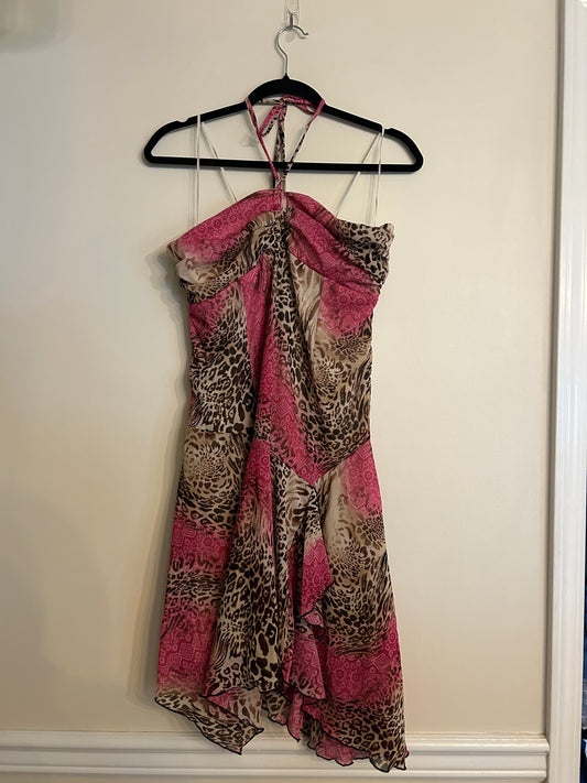 Vintage Y2K Blush Patchwork Halter Mini Dress L