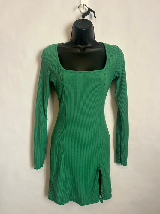 PrettyLittleThing Green Ribbed Dress 6