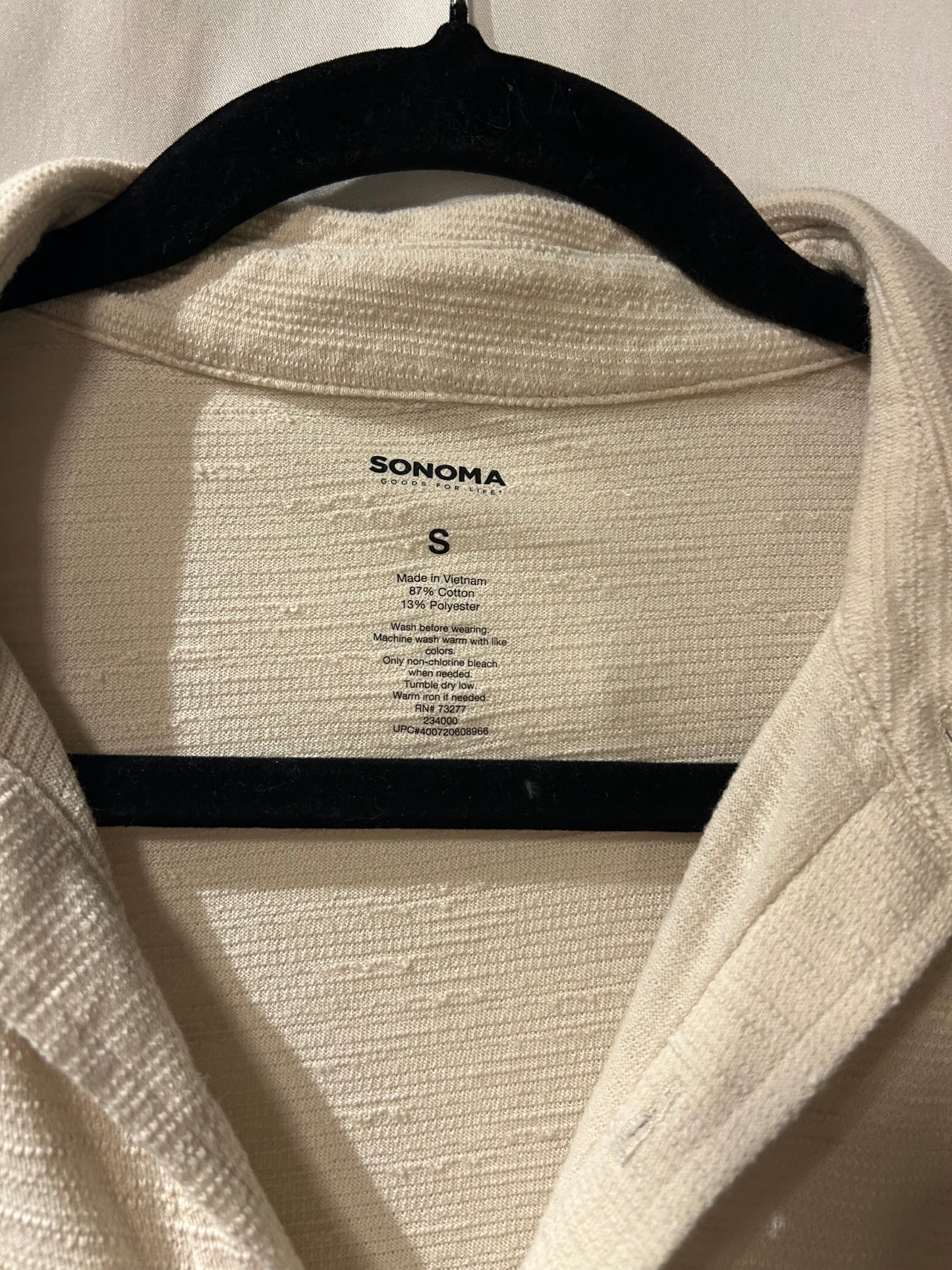 Sonoma Textured Cream Short Sleeve Button Up S