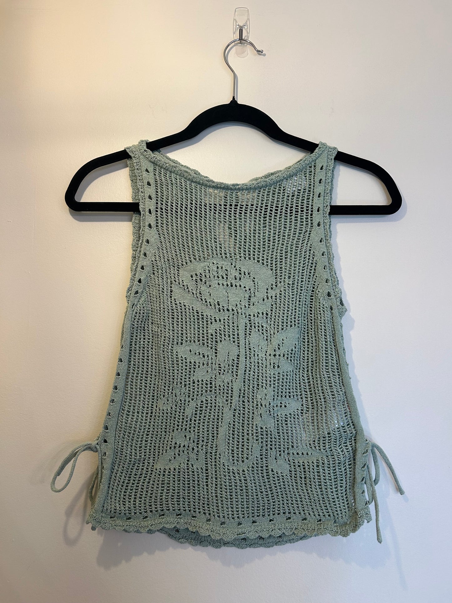 Urban Outfitters Green Knit Tank with Floral Design XS