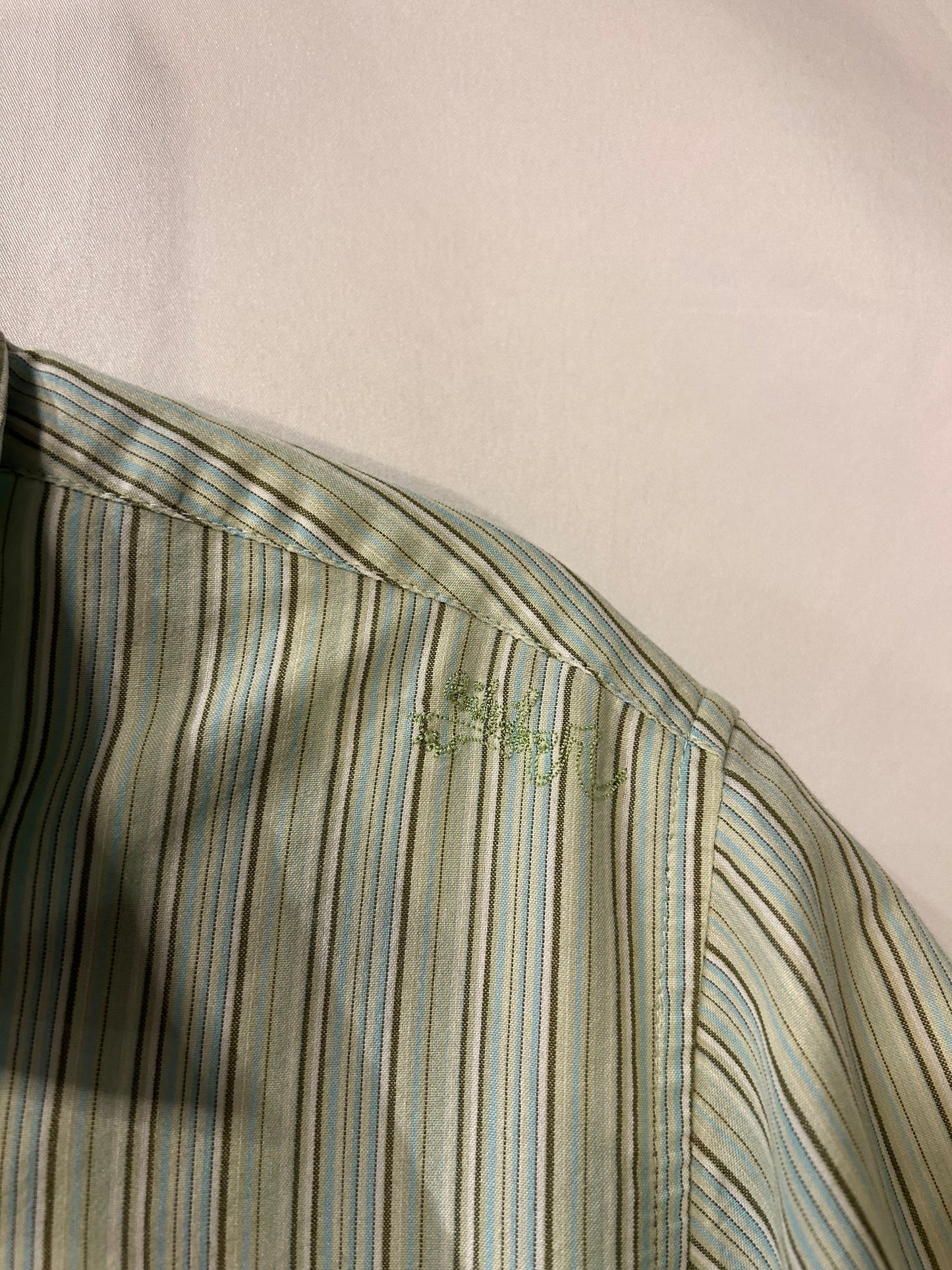 Vintage Quicksilver Green & White Striped Button Up M