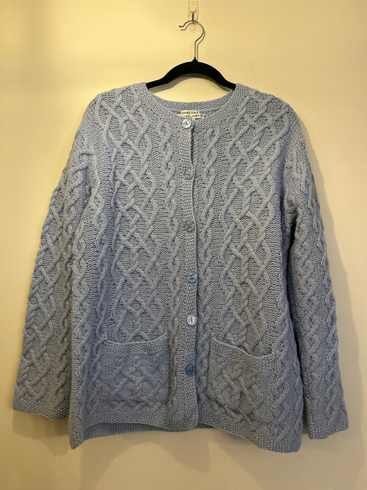 Hand Knit Jillian Jones Light Blue Button Up Sweater L