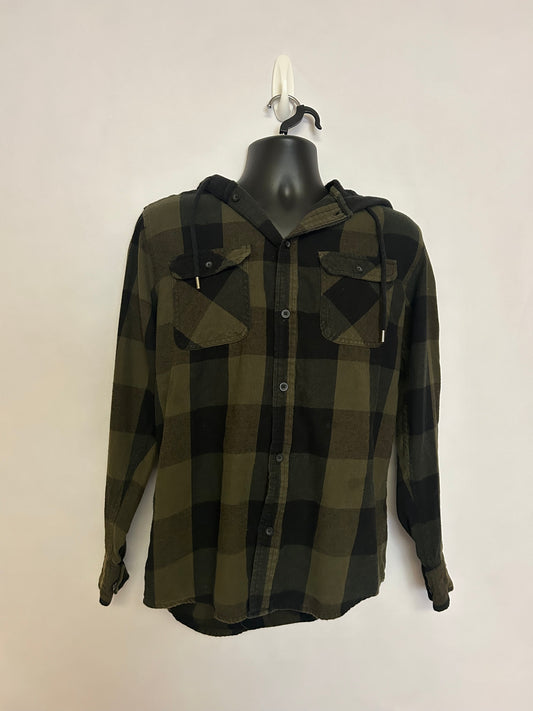 No Boundaries Green & Black Flannel M