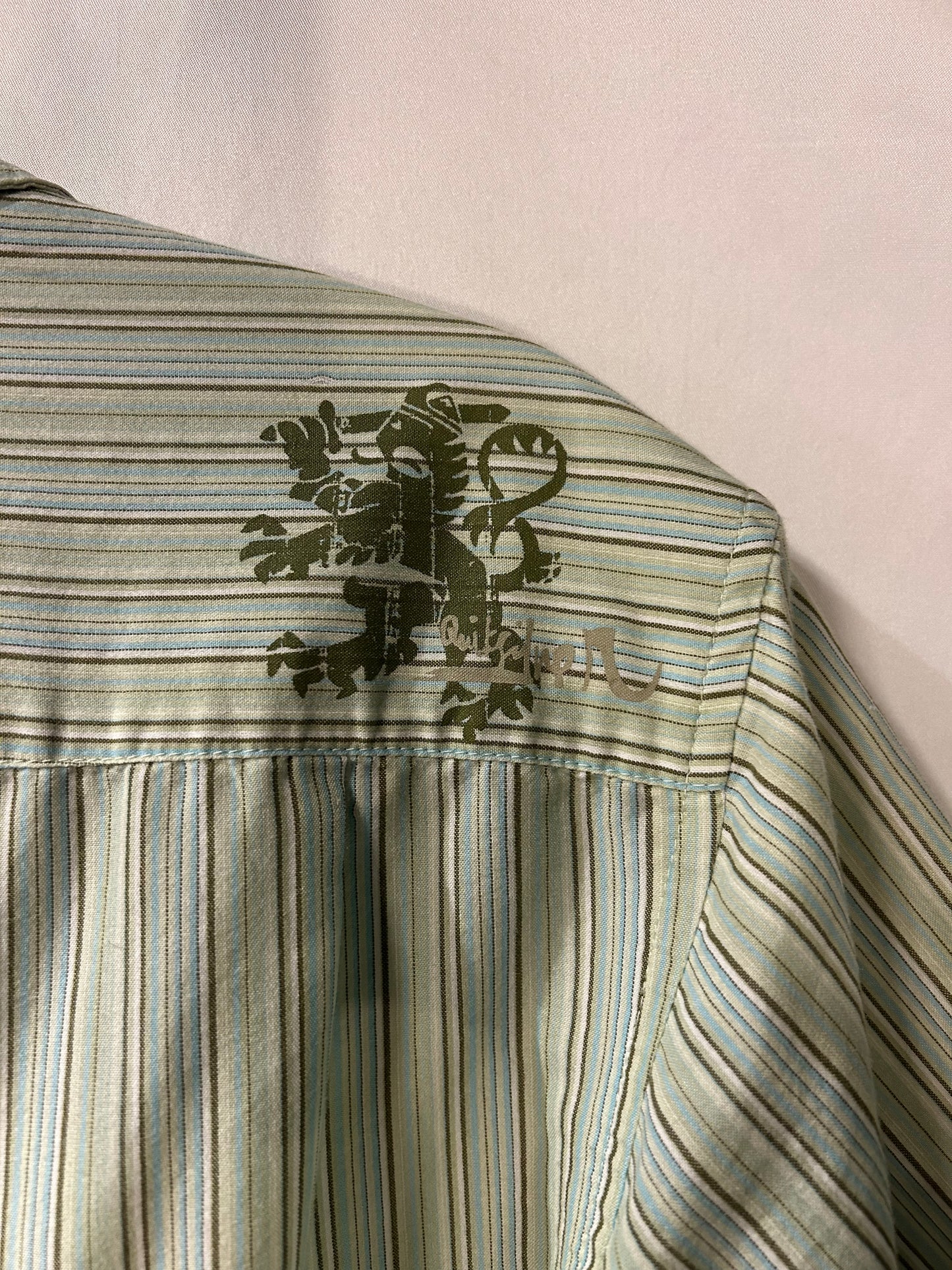 Vintage Quicksilver Green & White Striped Button Up M