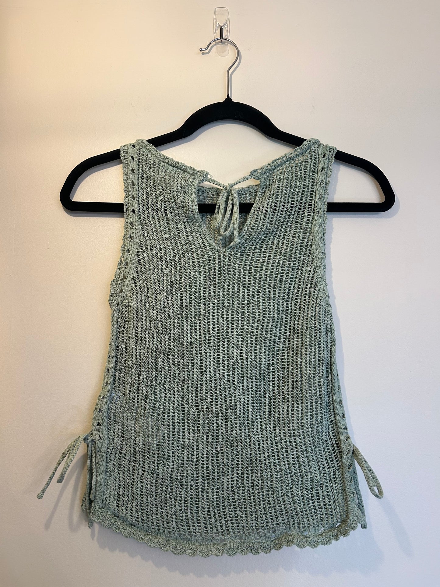 Urban Outfitters Green Knit Tank with Floral Design XS